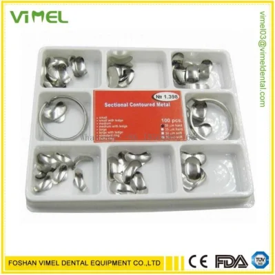 Matrice in materiale ortodontico dentale, matrici parziali sagomate in metallo + 2 anelli, set completo